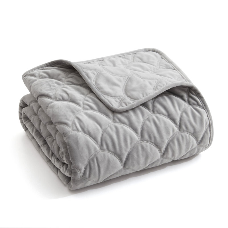 Light Grey Velvet Quilted Throw
