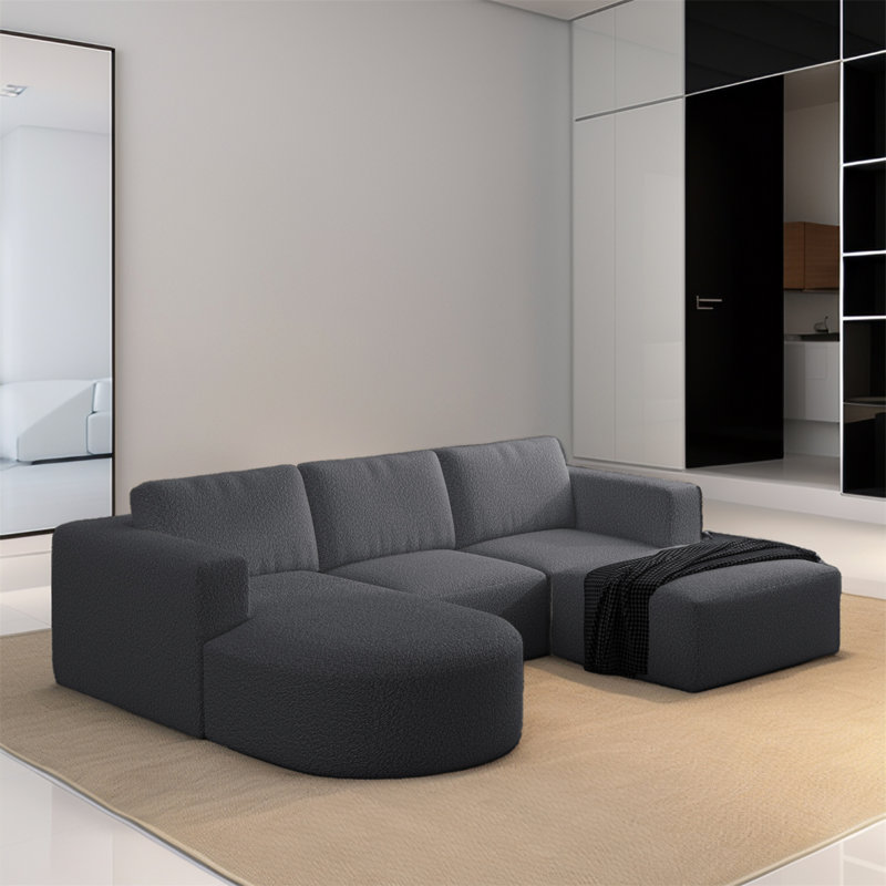 Canapé modulaire modulaire avec méridienne et repose-pieds, Gris foncé foncé