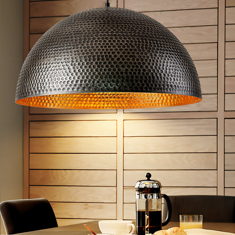 Lodi 1-Light Dome Single Pendant, 12.6'' H x 23.62'' W x 23.62'' D, Pewter