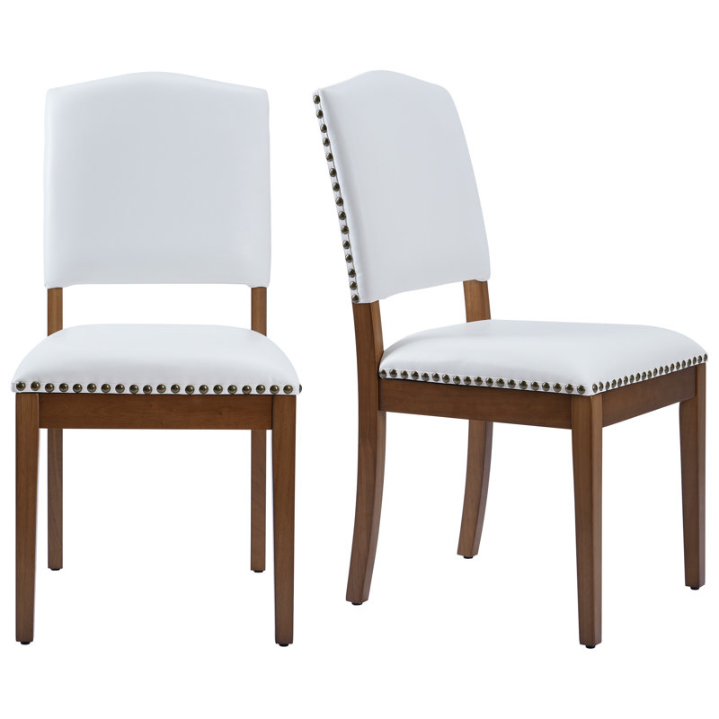 Chaises de salle à manger rembourrées en similicuir blanc (ensemble de 2), White