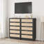 Commode 5 tiroirs en rotin avec pieds intégrés, commode en bois naturel pour garde-robe de chambre à coucher-255520623