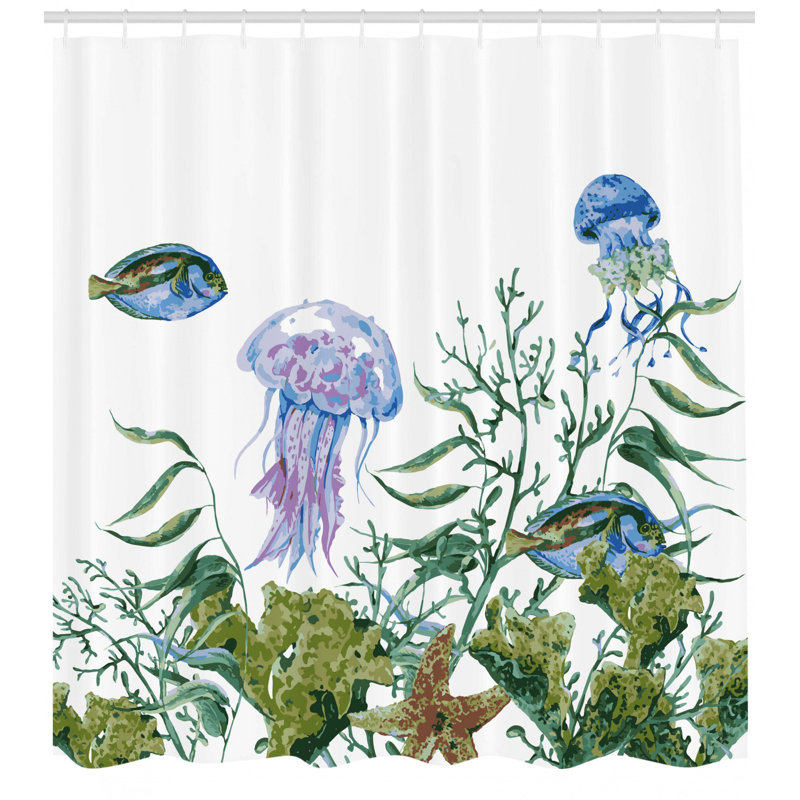 Ocean Shower Curtain Set + Hooks, 75" H x 69" W