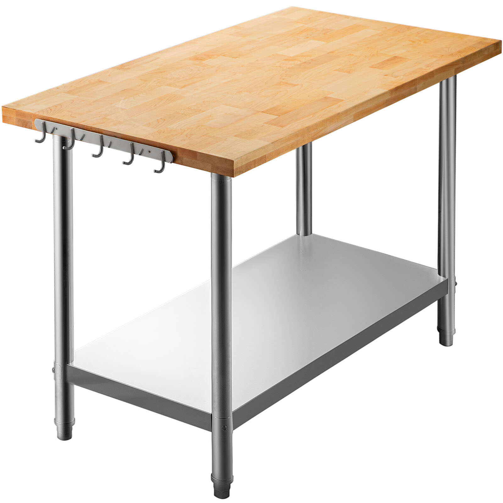 John Boos Maple Wood Counter Top Cutting Board Work Table Island with  Adjustable Lower Shelf, 60 x 30 x 1.5 Inch, Galvanized Steel