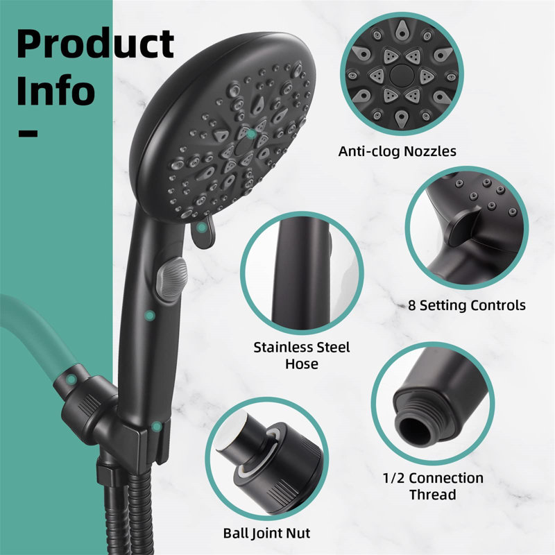Matte Black 9-Spray Handheld Wall Mounted Shower Head