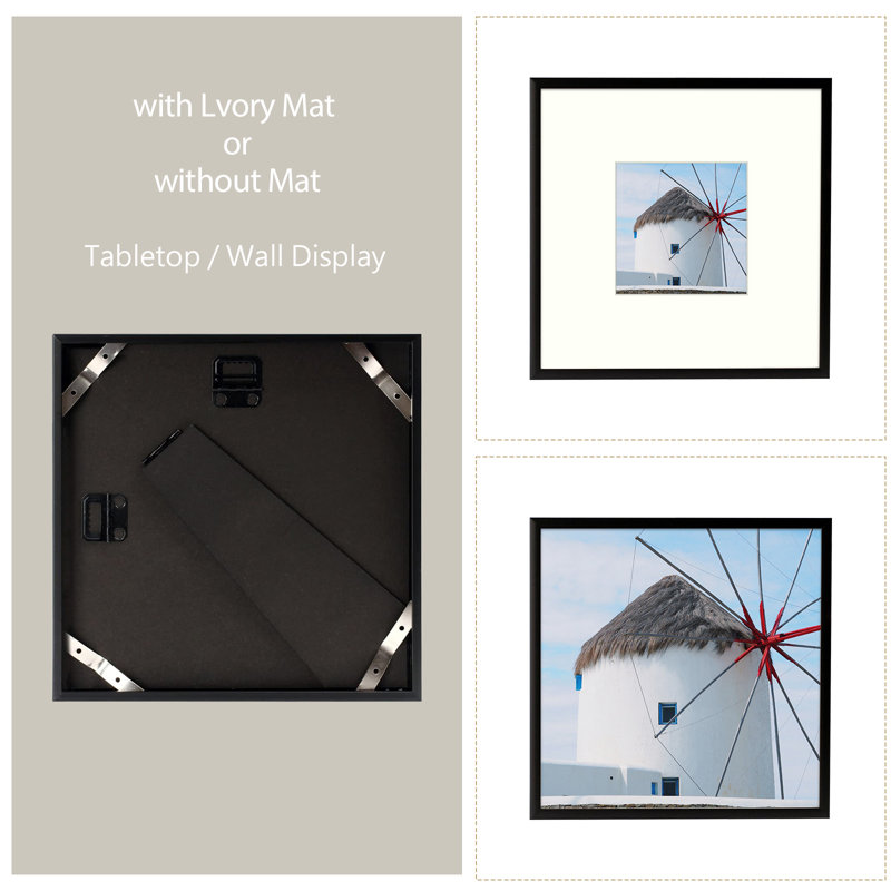 Drennon Metal Picture Frame, 8" x 8" Matted to 4" x 4", Black