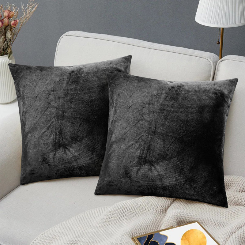 Heavy Crushed Velvet Cushion Cover, Black