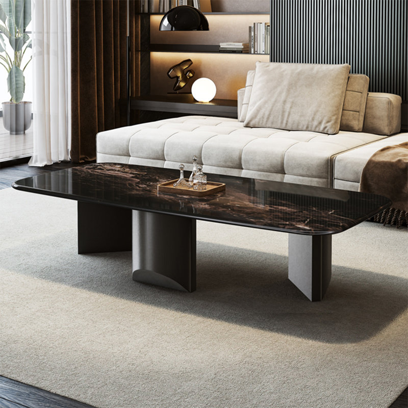 Rectangular supercrystalline stone coffee table, Black, 15.7" H x 47.2" L x 27.6" W