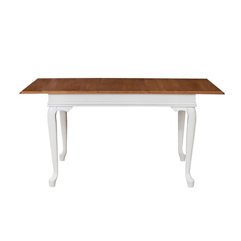 Table de salle à manger extensible traditionnelle, finition blanche et antique, 31,5 x 63,0 x 29,5 pouces (Ouvert: 31,5 x 63,0 x 39,4 pouces) | Pieds 100% bois de hêtre, plateau en panneau de fibres à densité moyenne, 0,7 po d'épaisseur | Parfait pou