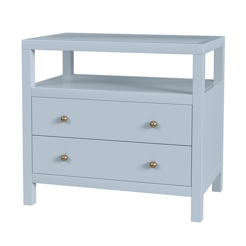 Nora 2-Drawer Wide Nightstand, Light Blue