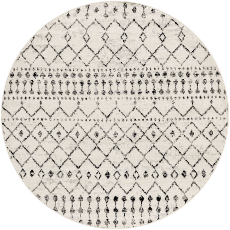 Tapis noir / ivoire Canisha Southwestern, Rond 7 pi 10 po