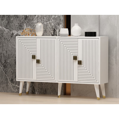 Console moderne, blanche et dorée, 47,2 po x 31,5 po x 11,8 po | 100% panneau de particules enduit de mélamine, épaisseur: 0,7 pouce | Conception géométrique élégante, parfaite pour les entrées, les salons et les bureaux à domicile