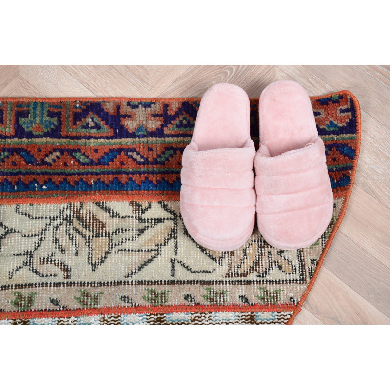 Handwoven Vintage Turkish Rug in Vibrant Floral and Geometric Patterns Perfect for Small Entryways and Accent Home Decor