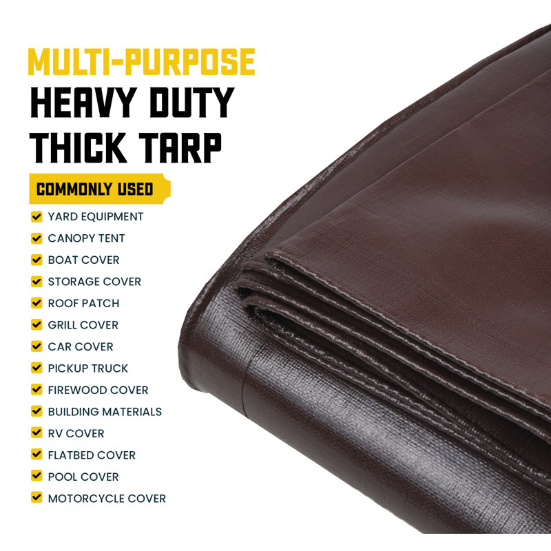Bâche en polyéthylène robuste de 20 mil, imperméable et résistante aux rayons UV, Brun / noir, 30 pi x 40 pi