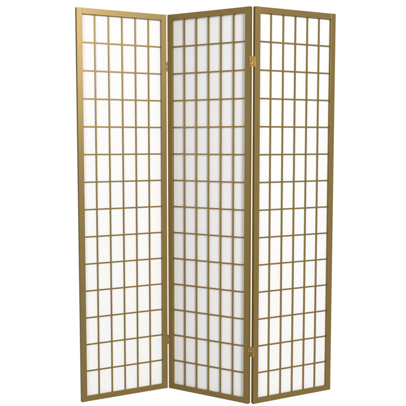 Paravent de cloison pliable 4 panneaux Ebern Designs, Doré, 3