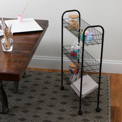 Chariot de rangement mince à 3 tablettes avec cadre en acier et roulettes