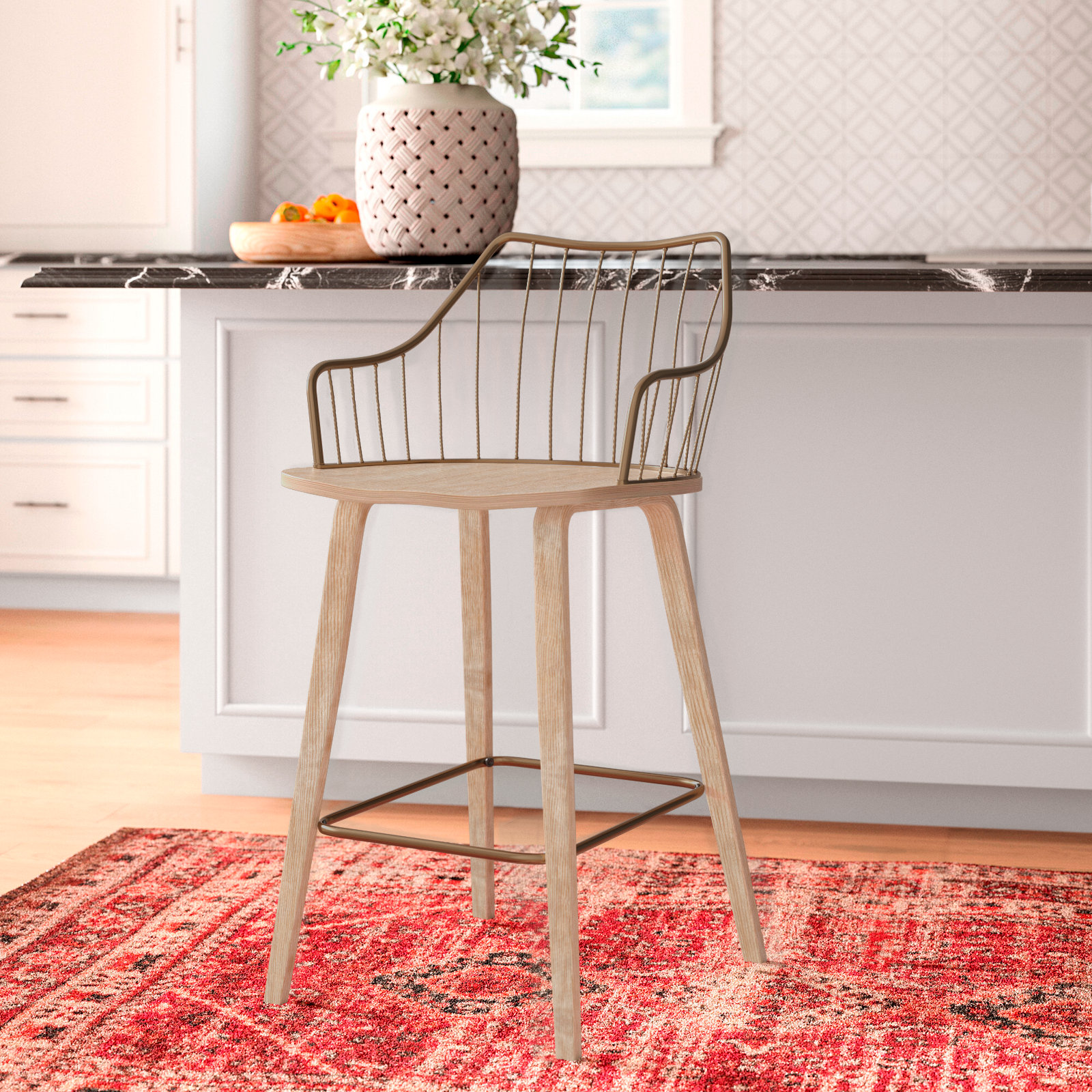 Lipman 26" Bar Stool, White Washed