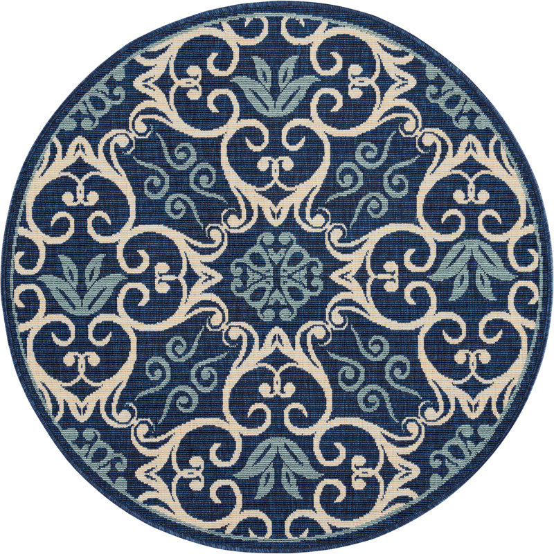 Tapis bleu marine traditionnel Janyce, Rond 5 pi