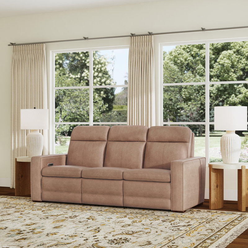 Windsor Power Reclining Sofa With Console, Power Headrests, Lumbar, Tan