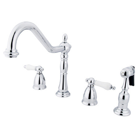 Heritage Two Handle Widespread Kitchen Faucet with Porcelain Cross Handles