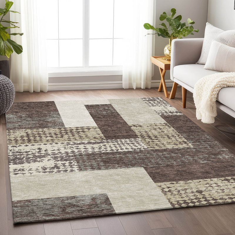 Tapis brun lavable à la machine de qualité supérieure Prisco, Rectangle 10 pi x 14 pi