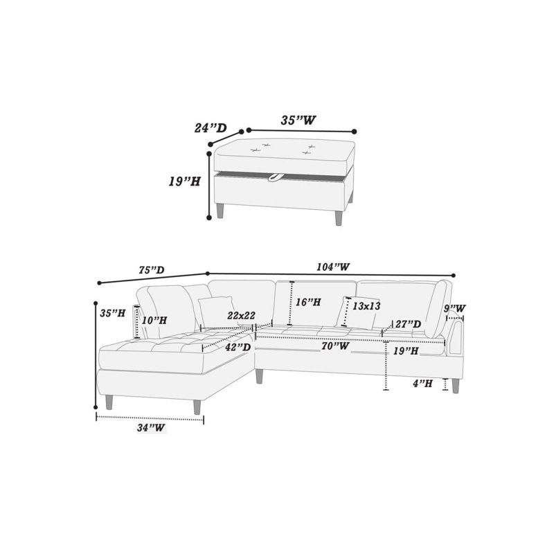 Canapé modulaire rembourré 3 pièces Culberhouse