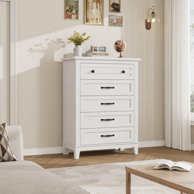 Commode 5 tiroirs pour chambre à coucher, commode verticale de 41,3 po de hauteur avec grand rangement, commode autoportante en bois pour chambre à coucher, salon