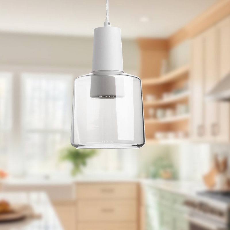 Luminaire suspendu cylindrique, Blanc, Transparent / clair