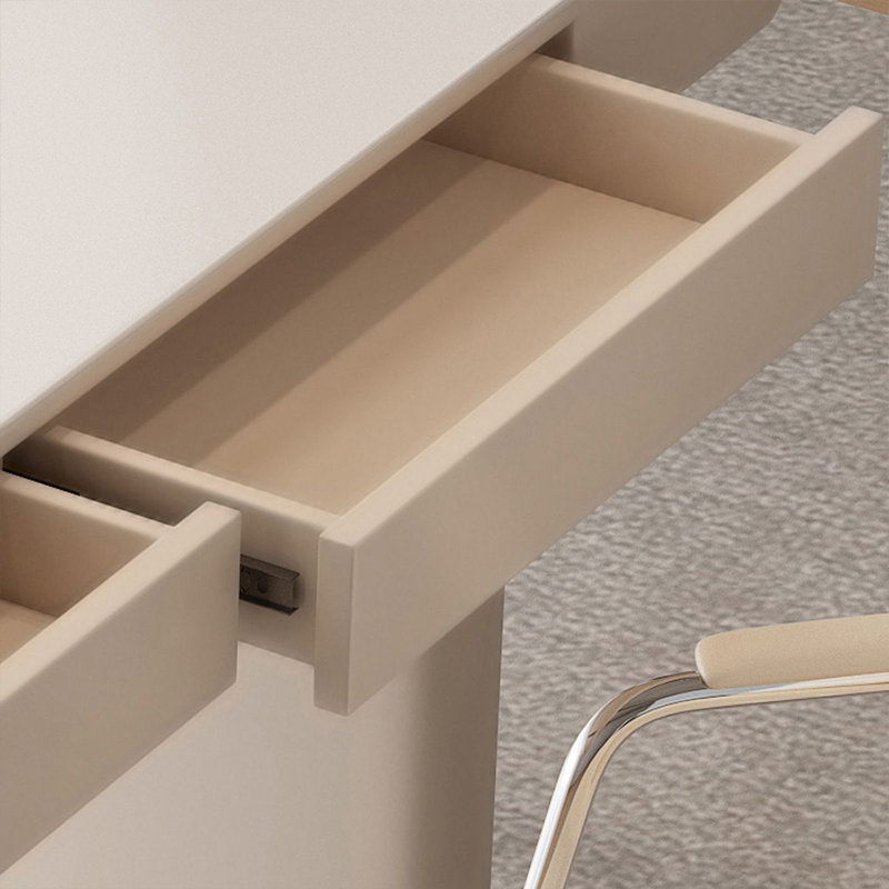 White + Beige Rectangular Manufactured Wood with 4 drawers desk, 29.53" H x 70.87" W x 23.62" D