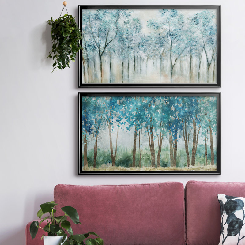 Printemps bleu - ensemble de 2 peintures sur toile encadrées, H 10,5 po x l 37 po x P 1,5 po, Argent