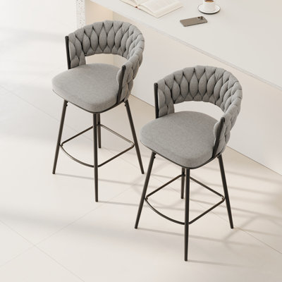 2 chaises de bar pivotantes à 360 ° et tabourets de comptoir rembourrés. Noir et gris, chaises de cuisine de luxe modernes à pieds en métal. Rempli de mousse, recouvert de lin. Ergonomique pour soulager la fatigue assise. Rouille - cadre. Pour la famille