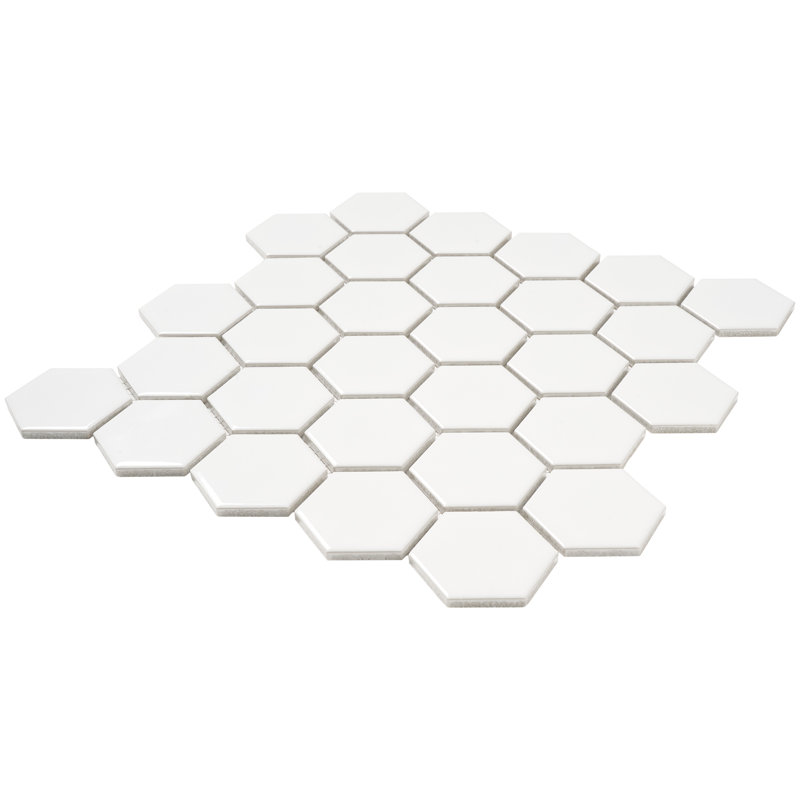 Carreau de mosaïque 2 po x 2 po en porcelaine nid d'abeille pour mur et plancher, Blanc brillant