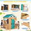 Maisonnette pour enfants, chalet avec banc, boîte aux lettres, tableau noir, évier à jouets et ensemble de cuisine