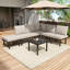 6 Piece Garden Lounge Set, Galvanized Iron Frame With Adjustable Feet, Smooth Glass Table Top, Rope Woven Design & Olefin Fabric Cushions-231891369