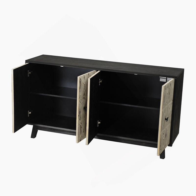 Alfort 62.20"4-Door Rattan Decorative Storage Cabinet,Sideboard,Buffet With Adjustable Shelf, Black 1
