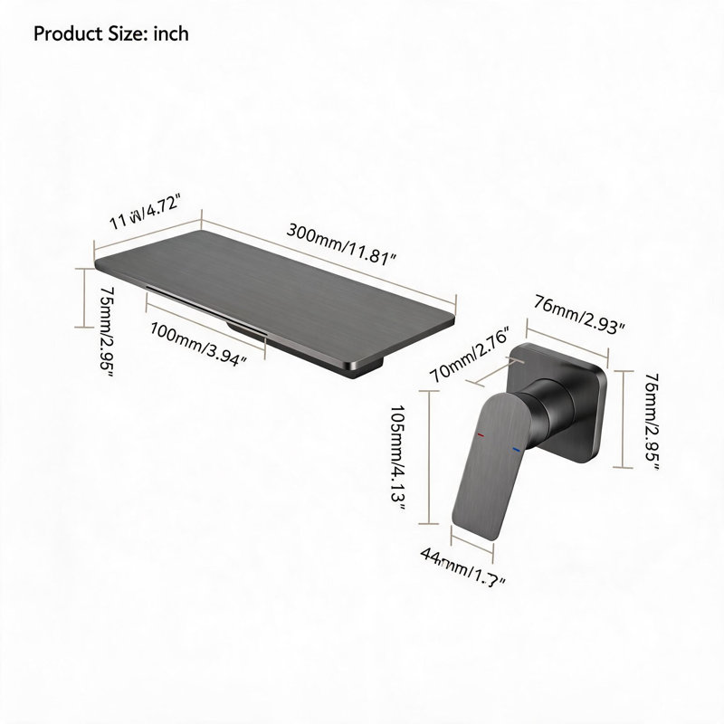 Robinet de lavabo de salle de bain en laiton Gunmetal avec poignée simple et installation murale