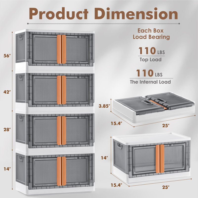Collapsible Storage Bins With Lids, Stackable Storage Bins With Doors And Wheels