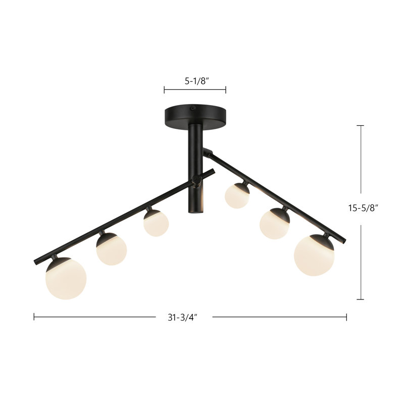 Cypress 2 Arm Opal Glass LED Semi-Flush, Black