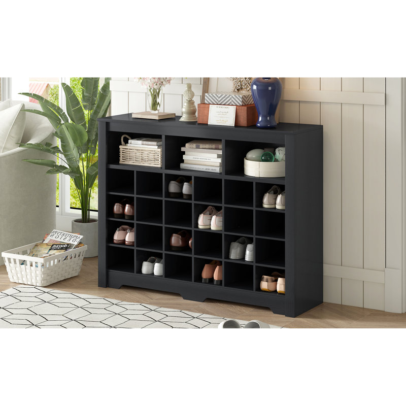 Black Shoe Cabinet With 24 , Sleek And Versatile For Home Use Sideboard, Modern Design Bedroom Living Room, Black