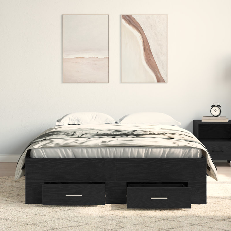 Bed Frame With Drawers Engineered Wood, 100 x 200cm, Black Oak