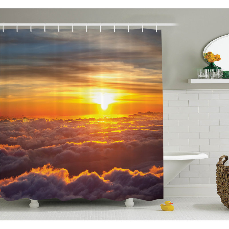 Nature Sunset Scene on Clouds Shower Curtain Set, 75" H x 69" W