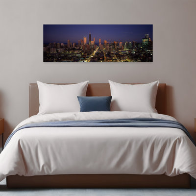 Gratte-ciel dans une ville éclairée au crépuscule, Chicago, Illinois, États-Unis, art contemporain abstrait, art mural