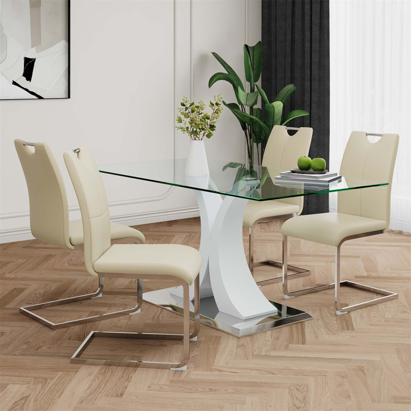 Ensemble de table de salle à manger moderne en verre avec pieds galvanisés et support durable, idéal pour les cuisines de restaurant et les réunions de famille