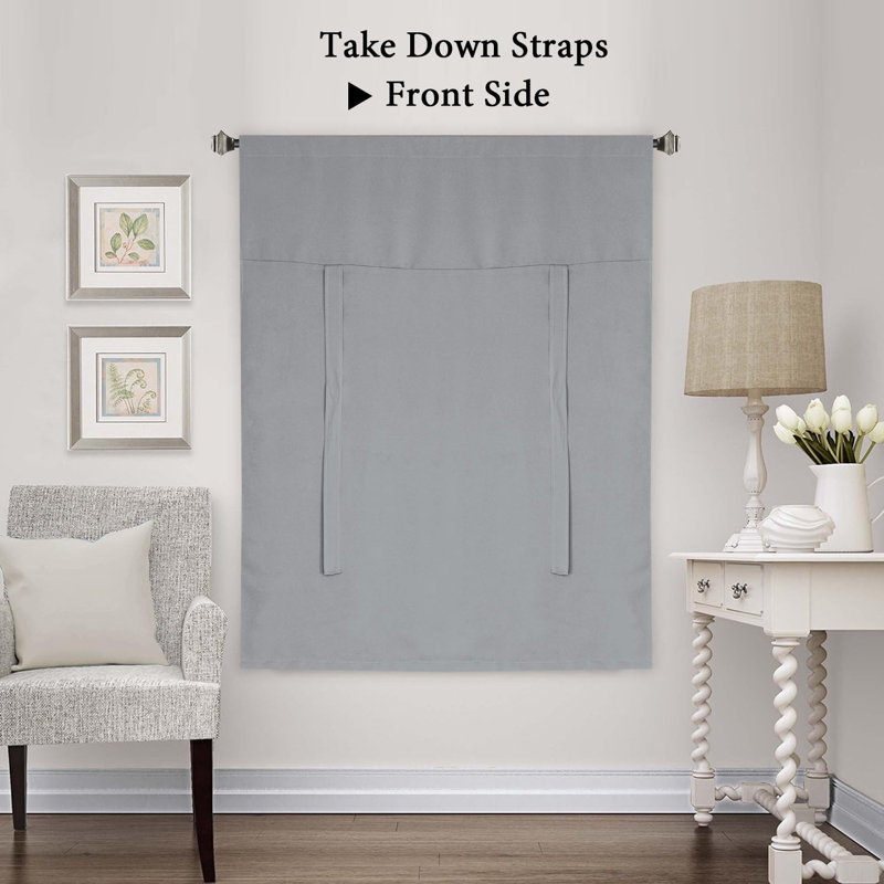Kitchen Tie Up Curtain Thermal Insulated Tie Up Window Blind for Small Window Rod Pocket Panel, Dove Gray