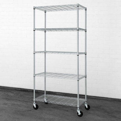 CAPHAUS NSF Commercial Grade Heavy Duty 5-Tier Wire Shelving w/Wheels & Leveling Feet, 36 x 18 x 76, Sliver