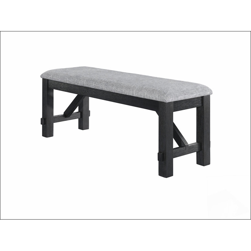 Cottage Style 1pc Upholstered Seat Bench Dining Room Bedroom Wooden Furniture Standard Height, Charcoal, Black