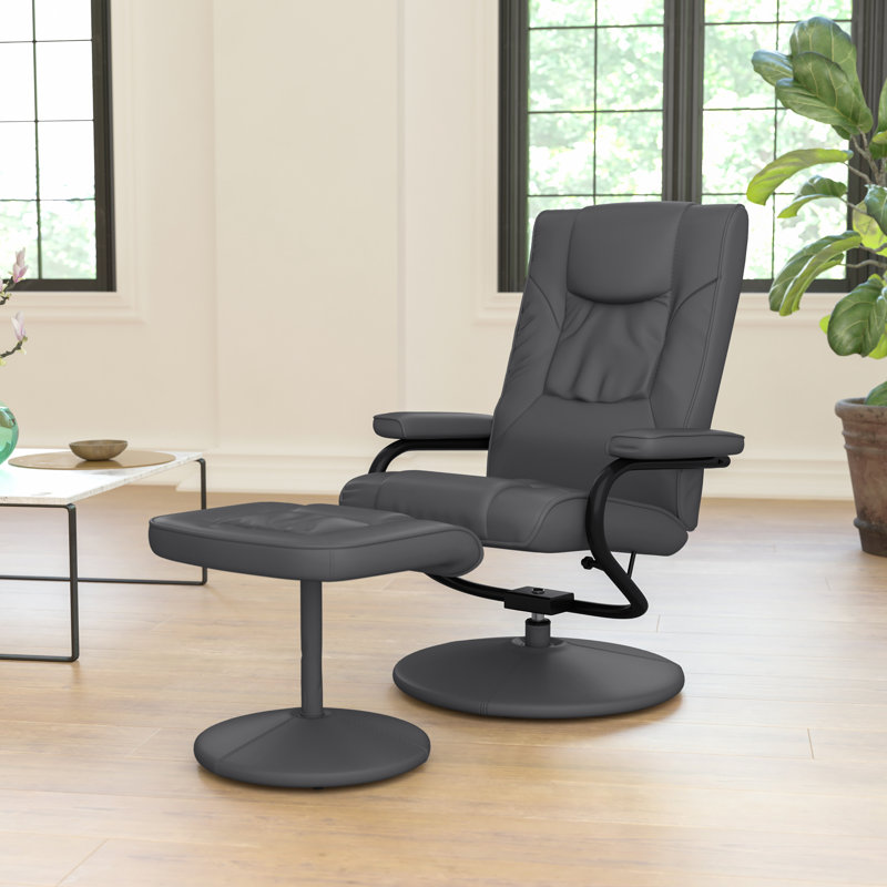 Casey-Jane Contemporary Multi-Position Padded Recliner with Ottoman, Gray Leather Black