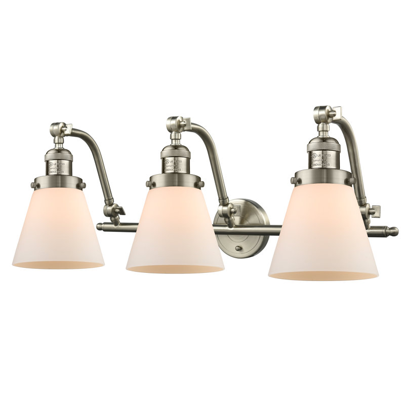 Kawamoto 3 - Light Dimmable Vanity Light, Brushed Satin Nickel, Matte White Cased, 6 Watt Vinage LED Bulb