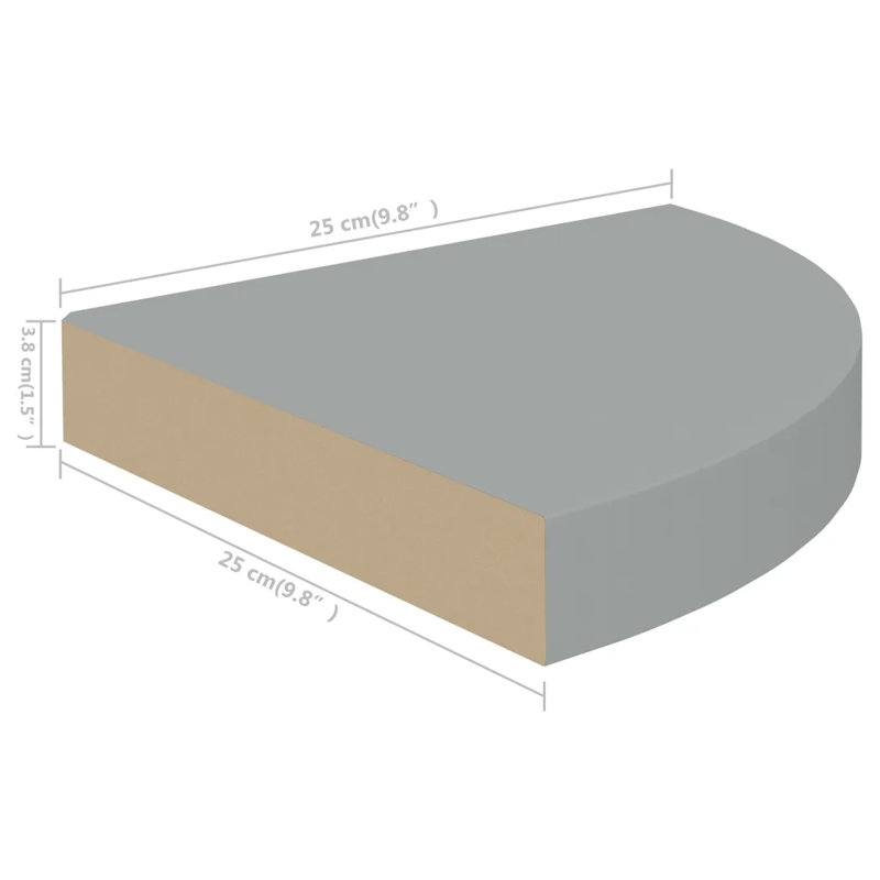 Arta 4 Piece Corner Shelf, Grey, 3.8cm H x 25cm W x 25cm D