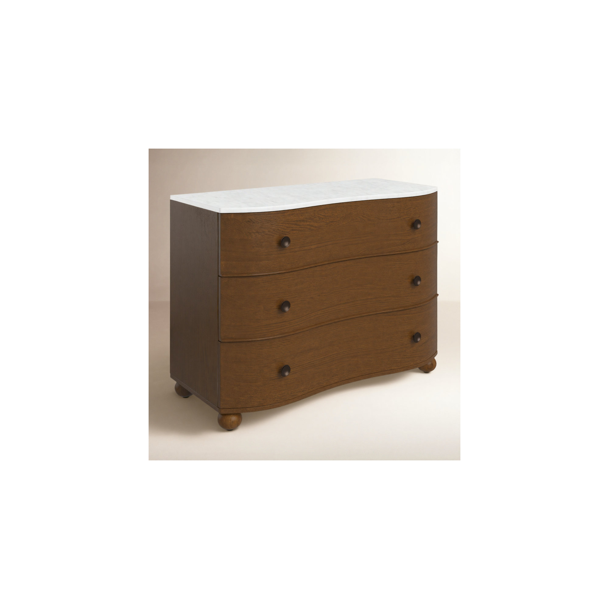 Tariel 3 - Drawer Dresser, Toasted Oak/Polished White Marble