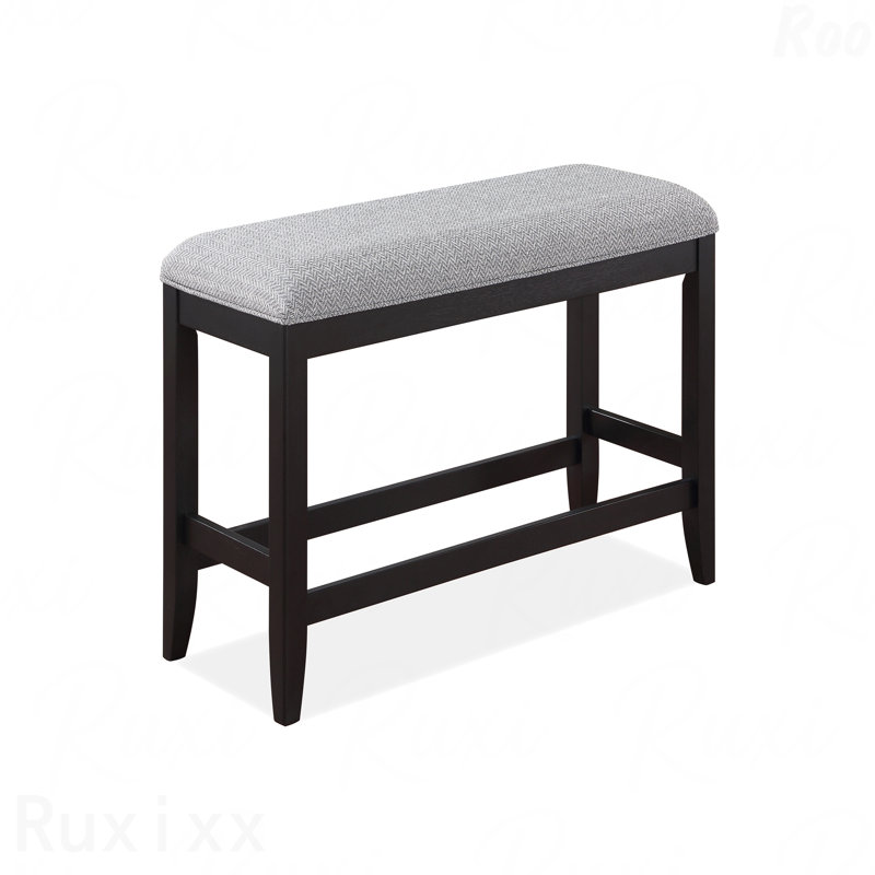 Banc de salle à manger à hauteur de comptoir 1 pièce - Finition gris foncé, siège revêtu de tissu, Gris, Noyer